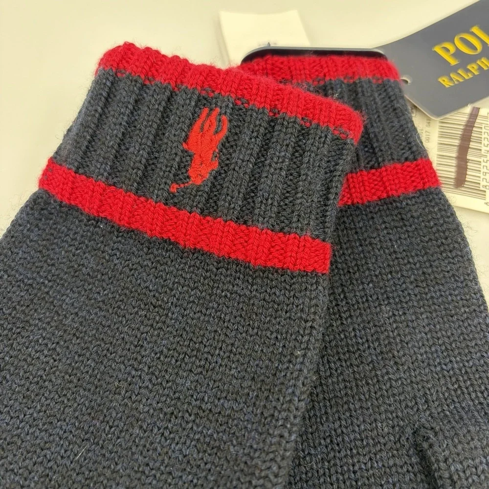 New Polo Ralph Lauren 100% Wool Kid's Gloves Size 8-20 Navy Blue Red